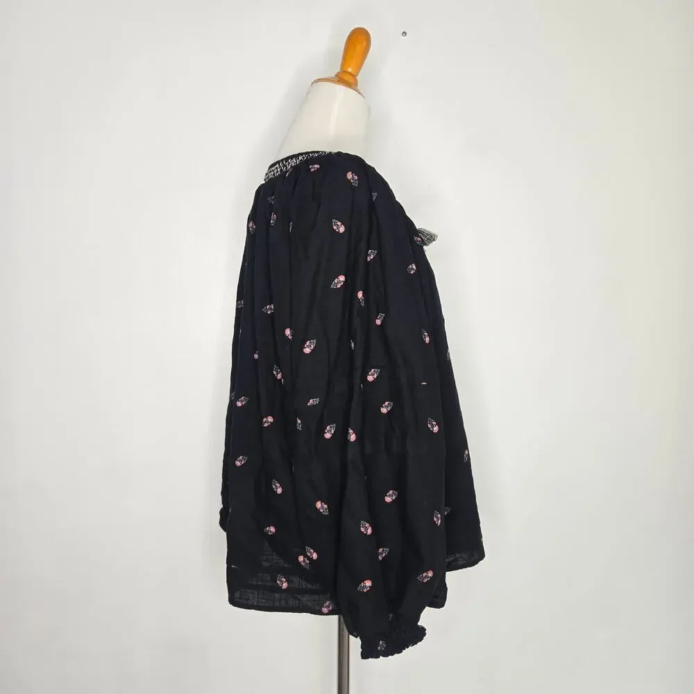Old Navy Womens Boho Peasant Poet Blouse Swing Relaxed Dark Romantic Puff XL